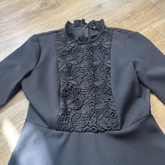 Zara Dress Womens Medium Lace Front A-Lined Mock Neck Pretty Little Black Skater - Picture 4 of 5
